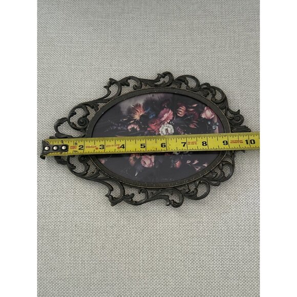 Set of 2 VTG Italian Ornate Oval Metal Frames Floral Prints Wall Hanging Baroque - Picture 12 of 12